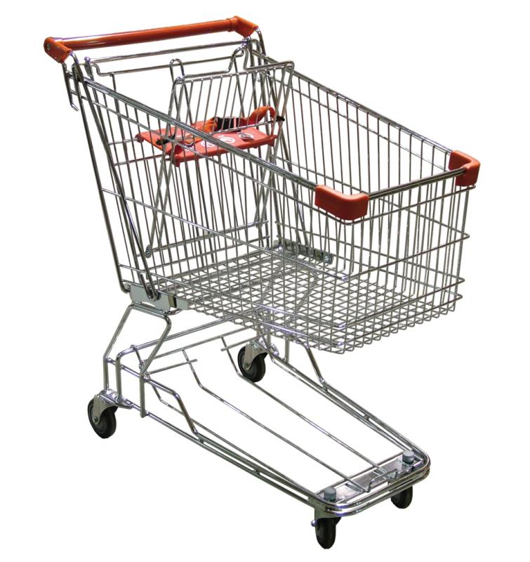 Omcan 18308 - Shopping Cart with Zinc/Chrome Finish and Red Plastic Handles - Image 4