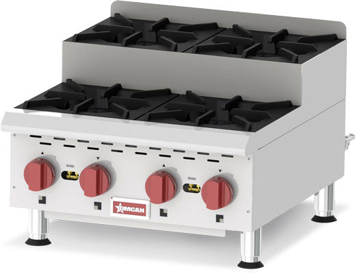 Omcan 44199 - 4-Burner Countertop Stainless Steel Step-Up Gas Hot Plates