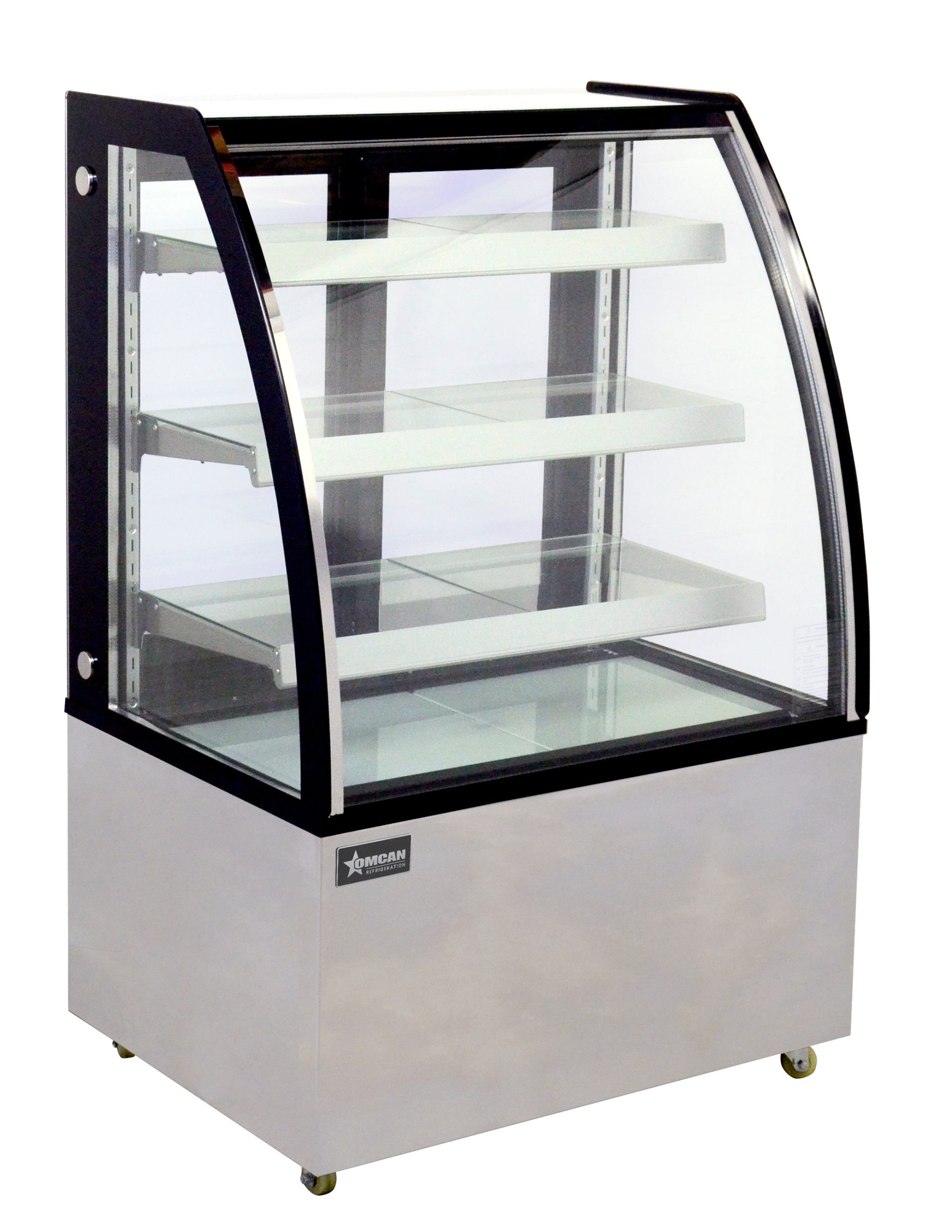 Omcan 44387 - 36" Three (3) Shelf Curved Glass Floor Refrigerated Showcase, 10.95 cu.ft. (310 L), Stainless Steel