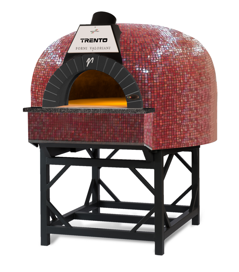 Omcan 48127 - Trento Valoriani Igloo 120 Gas and Wood Fired Pizza Oven, Red Mosaic – 100,000 BTU