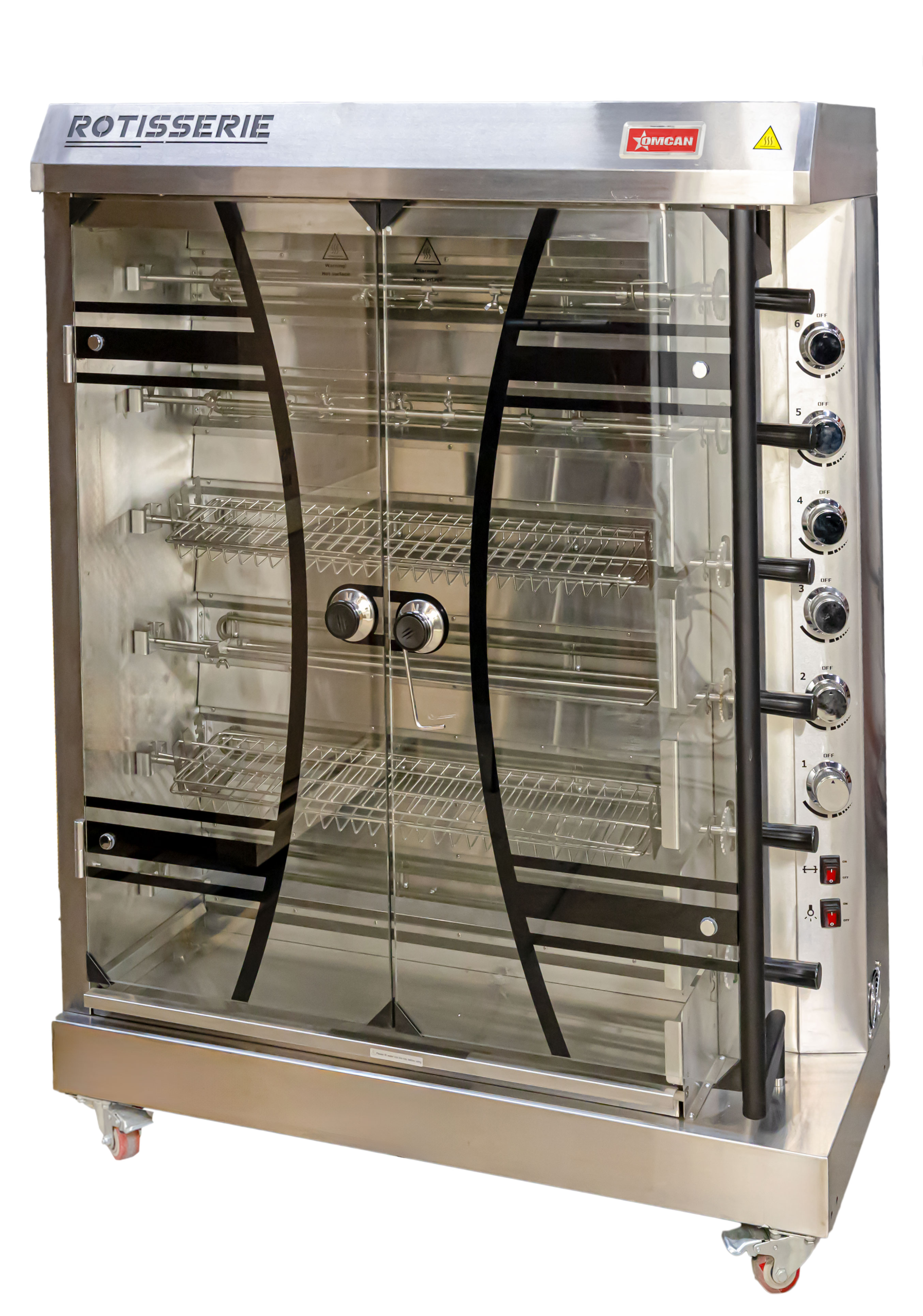 Omcan 48195 - 46" Electric Rotisserie Grill, 6 Spits, up to 36 Chicken Capacity - 220 V, 3 Ph+N, 12kW