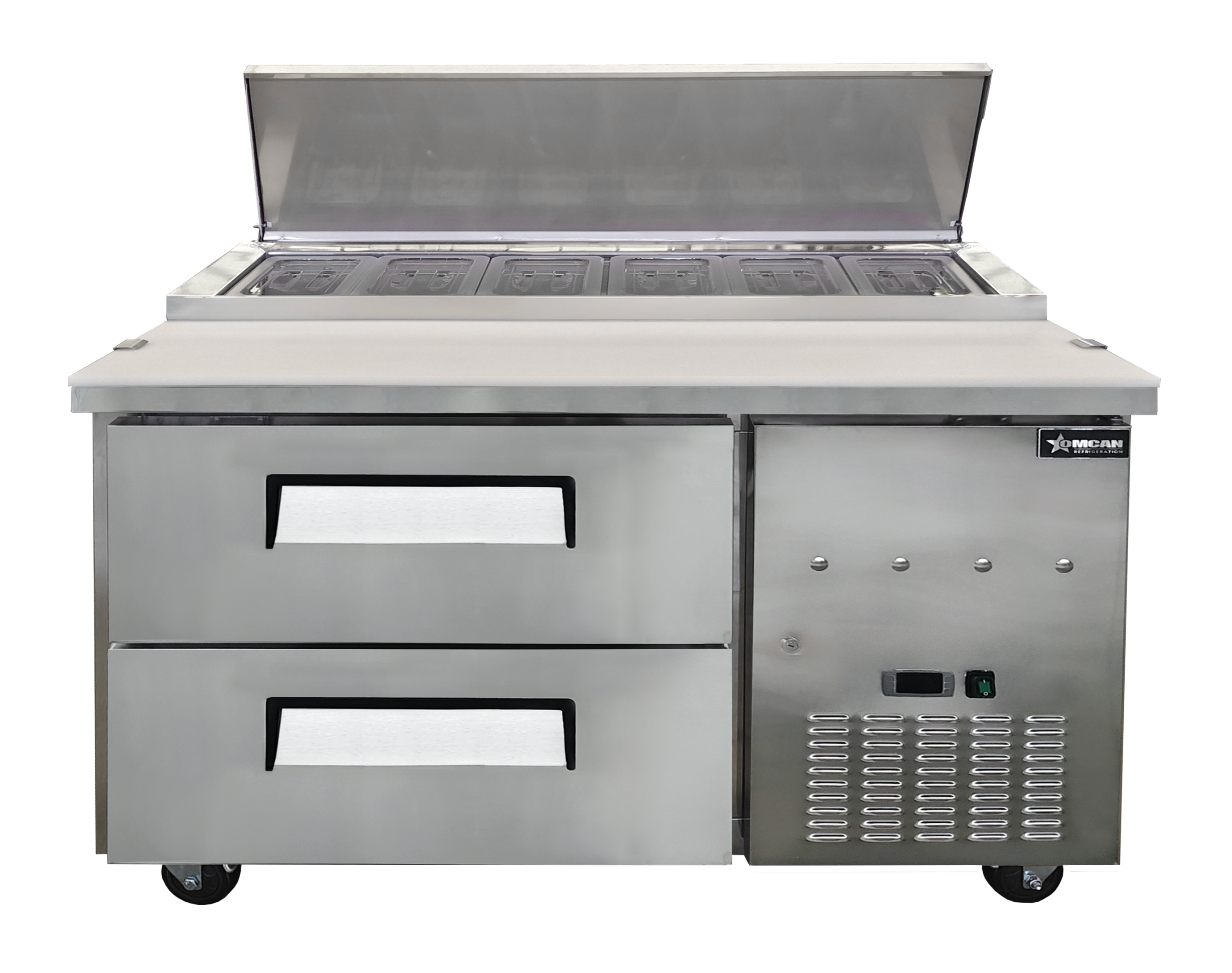 Omcan 48393 - 48” One (1) Door Refrigerated Pizza Prep Table with Drawers, 12 cu.ft. (340 L), Stainless Steel