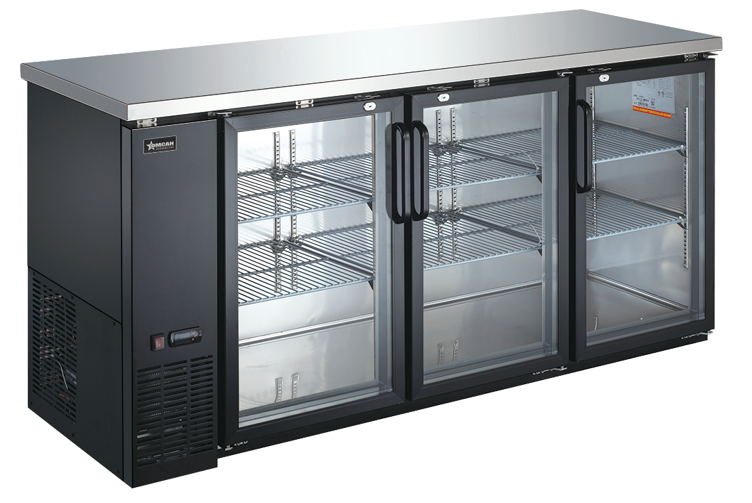 Omcan 50062 - 73" Three (3) Glass Door Back Bar Cooler with Lock, 19.6 cu.ft. (556 L)